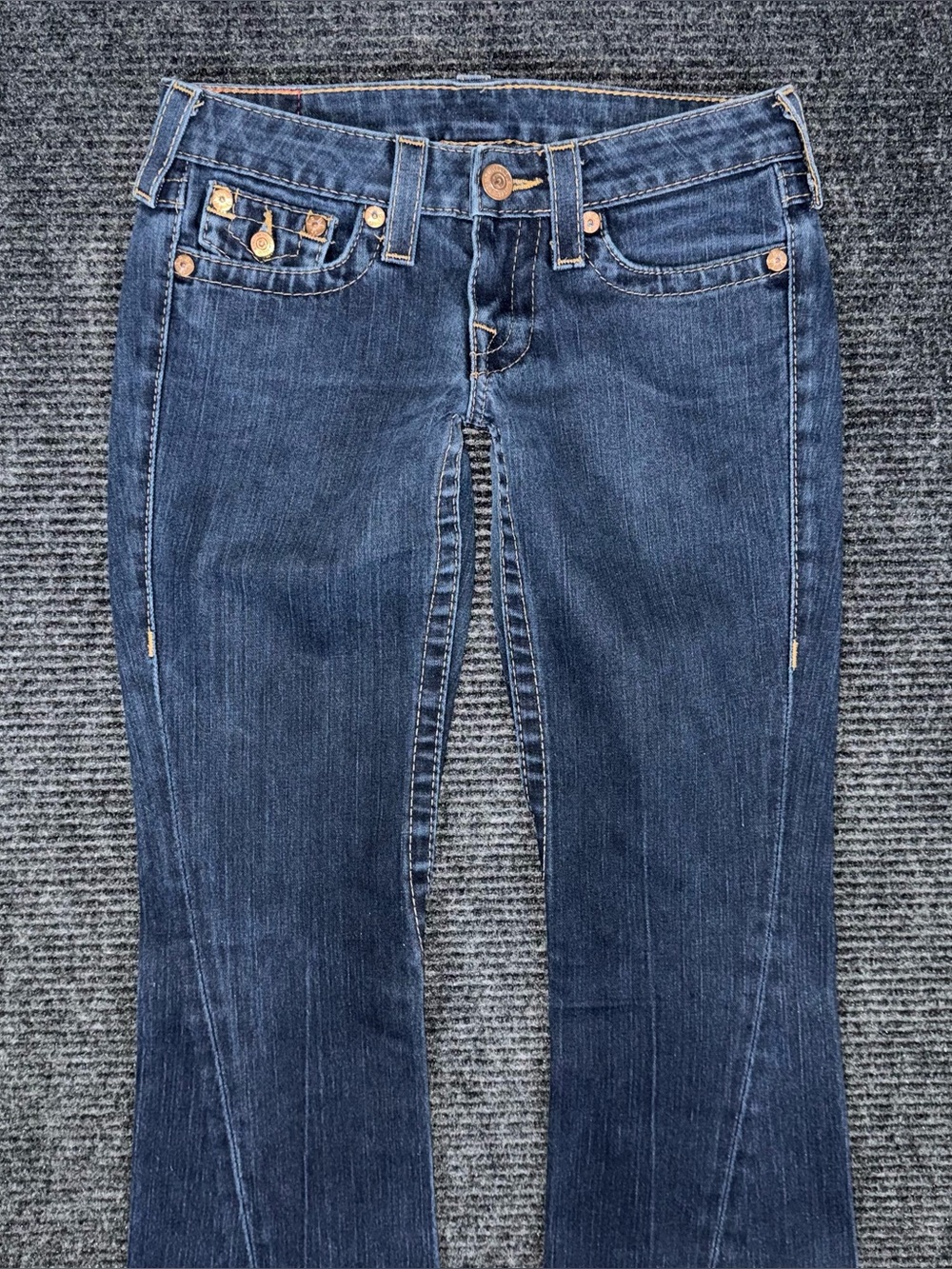 RARE Vintage True Religion Low Rise Twisted Flare Jeans Sz 26 x 33 Dark Wash Y2K - Picture 4 of 9